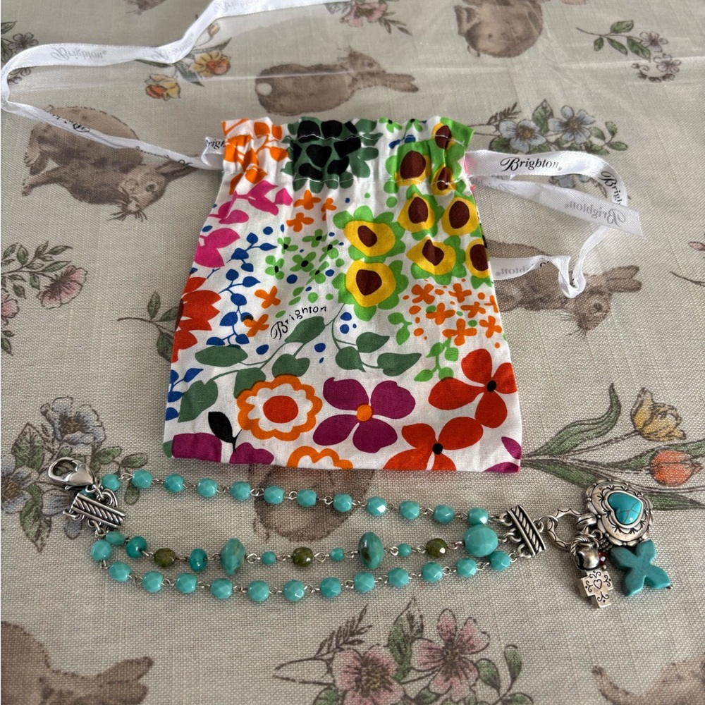 Brighton Turquoise Bead Bracelet with Silver Charms